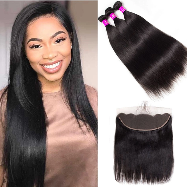 Lace Frontal Closure With Bundles Tinashe Hair Peruvian Straight Hair 3 Bundles With Frontal High Quality Peruvian Human Hair