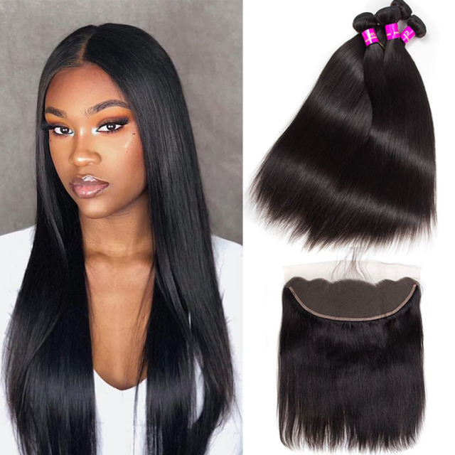 Labor Hair Peruvian Straight Human Hair 4 Bundles With Frontal Mink Peruvian Virgin Hair Straight With Frontal