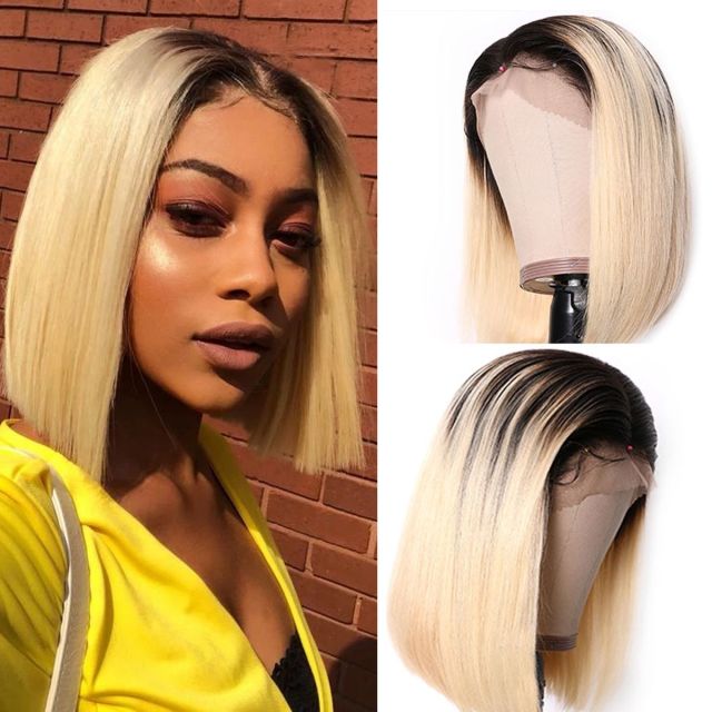 Laborhair Short Bob Wigs Blonde Wig With Dark Roots Straight Hair 13×4 Lace Front Wigs