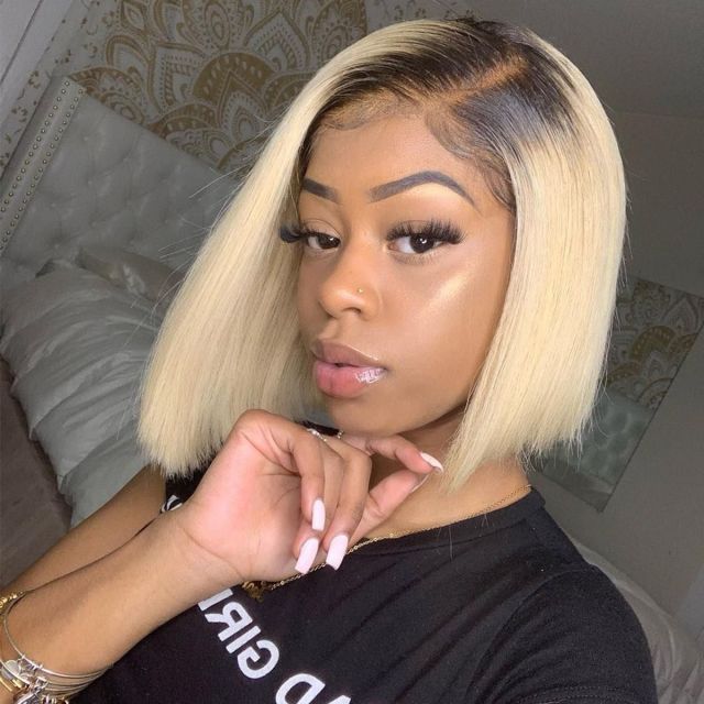 Laborhair Short Bob Wigs Blonde Wig With Dark Roots Straight Hair 13×4 Lace Front Wigs