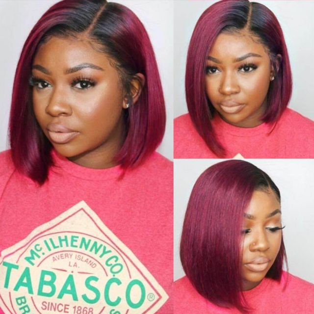 Laborhair 4×4 Lace Closure Wigs Ombre Color 1b/99j Straight Hair Bob Wigs