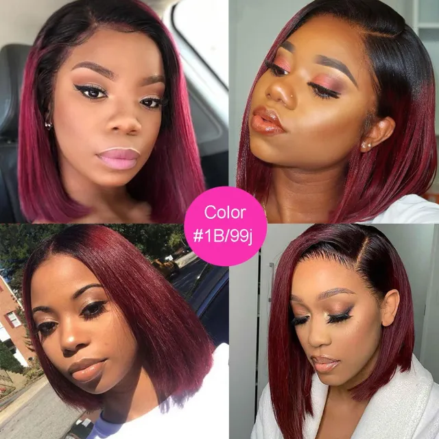 Laborhair 4×4 Lace Closure Wigs Ombre Color 1b/99j Straight Hair Bob Wigs