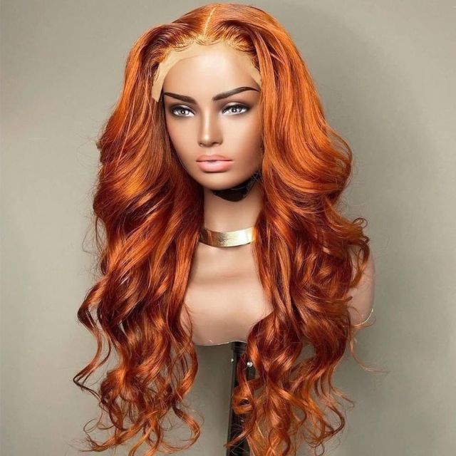 Laborhair Color Orange Ginger Body Wave Lace Front Wig 200% Density