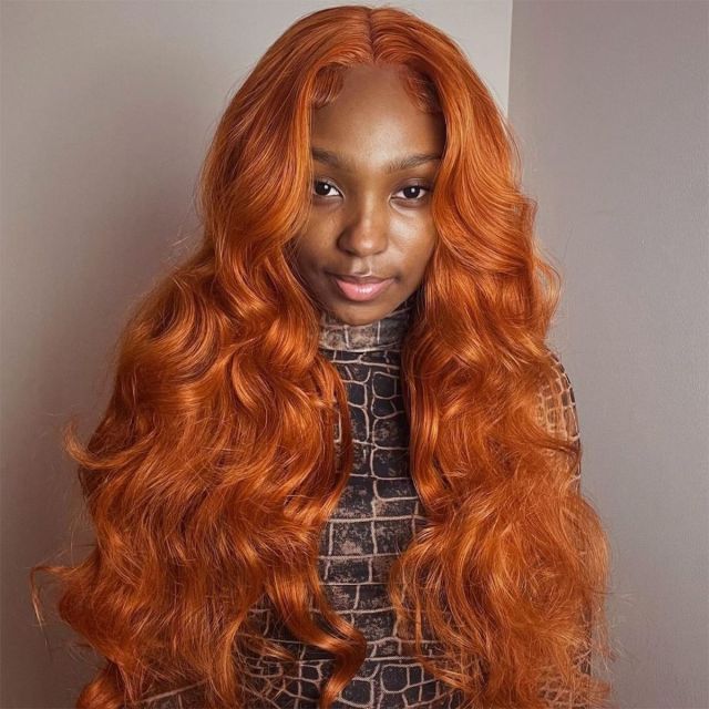 Laborhair Color Orange Ginger Body Wave Lace Front Wig 200% Density