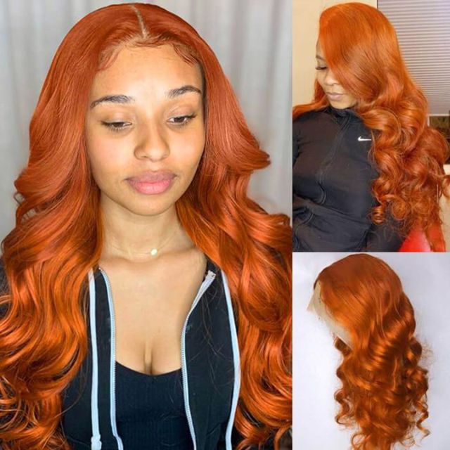 Laborhair Color Orange Ginger Body Wave Lace Front Wig 200% Density