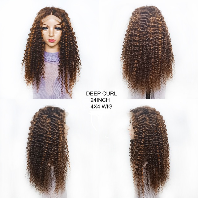 Brazilian Highlight Color Deep Wave Virgin Human Hair Lace Front Wig