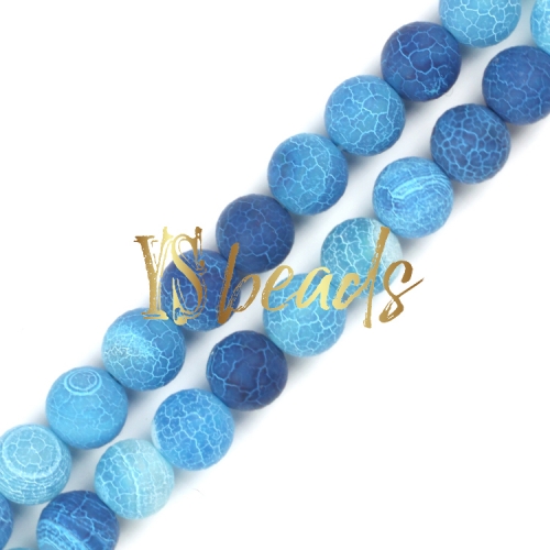 Blue Cracked Matte/Frosted Agate Rounds, 4-12mm