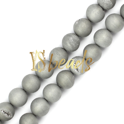 Silver Plated Agate Matte/Frosted Rounds with Druzy, 6-12mm