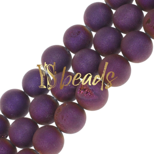 Purple Plated Agate Matte/Frosted Rounds with Druzy, 6-12mm