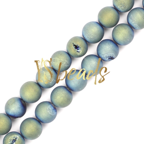 Green Plated Agate Matte/Frosted Rounds with Druzy, 6-12mm