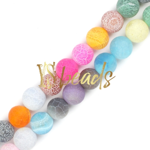 Mixed Color Cracked Matte/Frosted Agate Rounds, 4-12mm