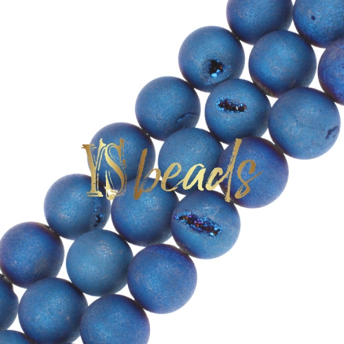 Royal Blue Plated Agate Matte/Frosted Rounds with Druzy, 6-12mm