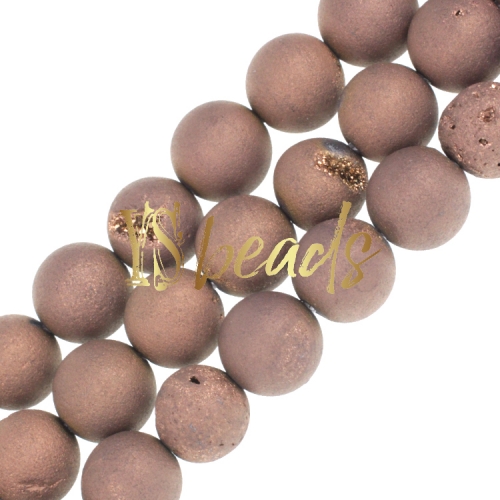 Brown Plated Agate Matte/Frosted Rounds with Druzy, 6-12mm