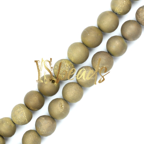 Golden Plated Agate Matte/Frosted Rounds with Druzy, 6-12mm