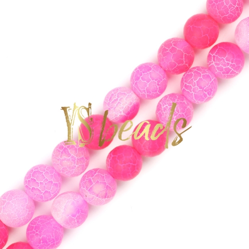 Pink Cracked Matte/Frosted Agate Rounds, 4-12mm