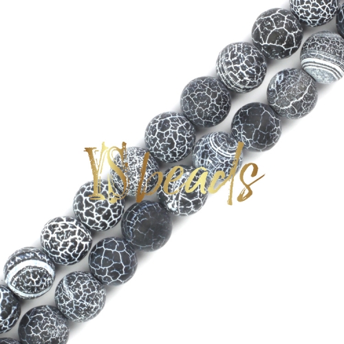 Black Cracked Matte/Frosted Agate Rounds, 4-12mm