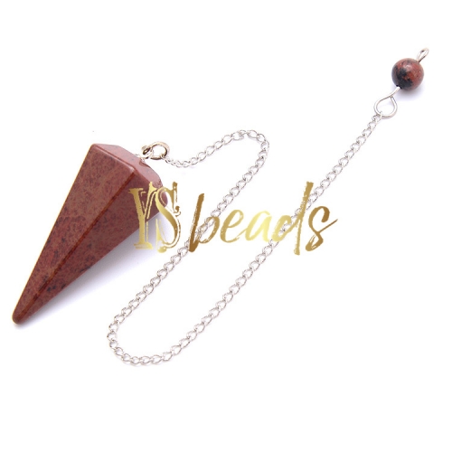 Red Jasper Hexagonal Point Pendulum, Approx 18x36mm