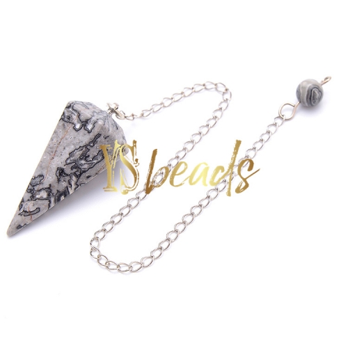 Map Jasper Hexagonal Point Pendulum, Approx 18x36mm