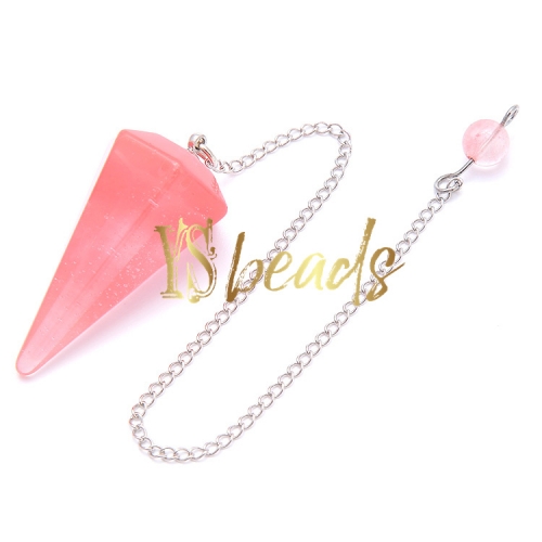 Watermelon Quartz Hexagonal Point Pendulum, Approx 18x36mm