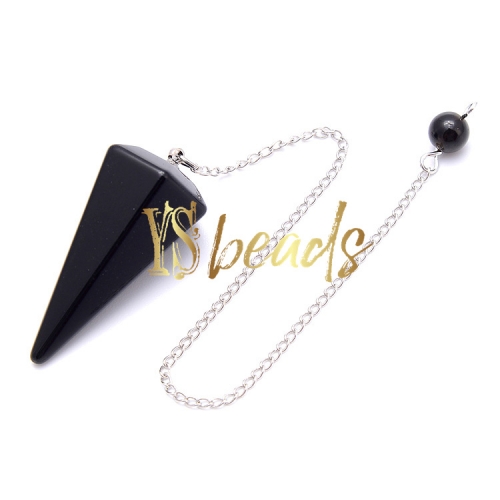 Black Obsidian Hexagonal Point Pendulum, Approx 18x36mm