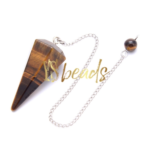 Yellow/Brown Tiger Eye Hexagonal Point Pendulum, Approx 18x36mm