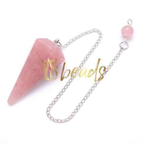 Strawberry Quartz Hexagonal Point Pendulum, Approx 18x36mm