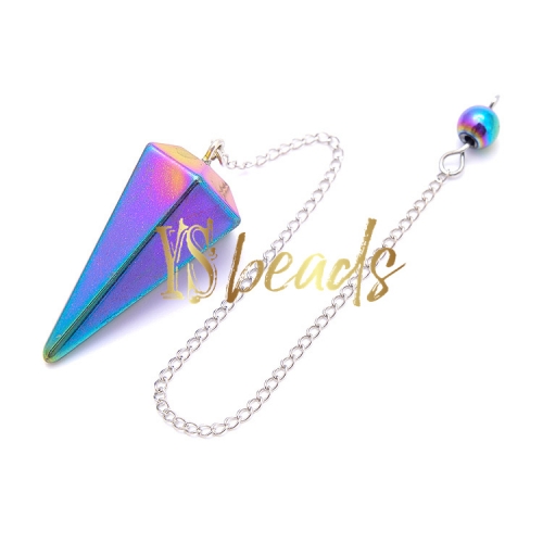 Rainbow Hematite Hexagonal Point Pendulum, Approx 18x36mm