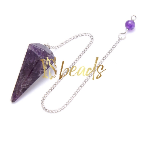 Amethyst Hexagonal Point Pendulum, Approx 18x36mm