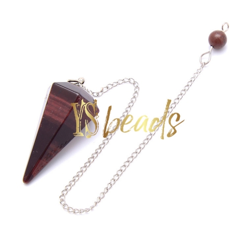 Red Tiger Eye Hexagonal Point Pendulum, Approx 18x36mm