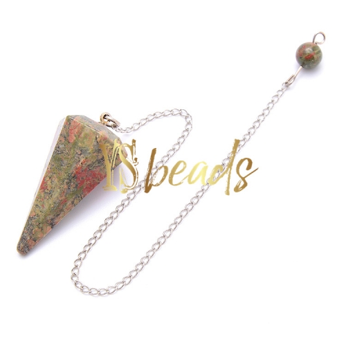 Unakite Hexagonal Point Pendulum, Approx 18x36mm
