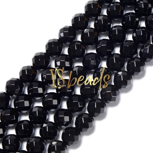 Black Agate Faceted Rounds, 2-14mm, 64 facets