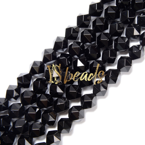 Black Agate Diamond-cut Rounds, 6-10mm