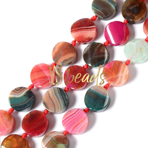 Mixed Colors Agate Twisted Coin, Approx 15mm