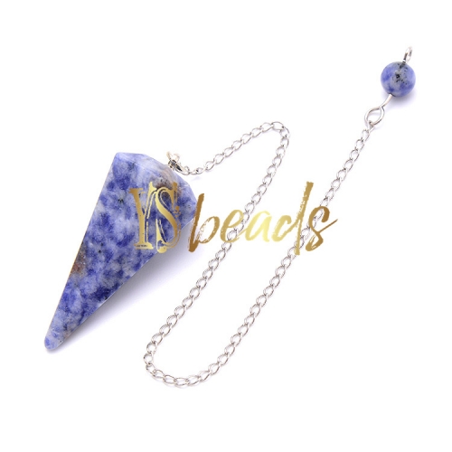 Blue Spot White Jasper Hexagonal Point Pendulum, Approx 18x36mm