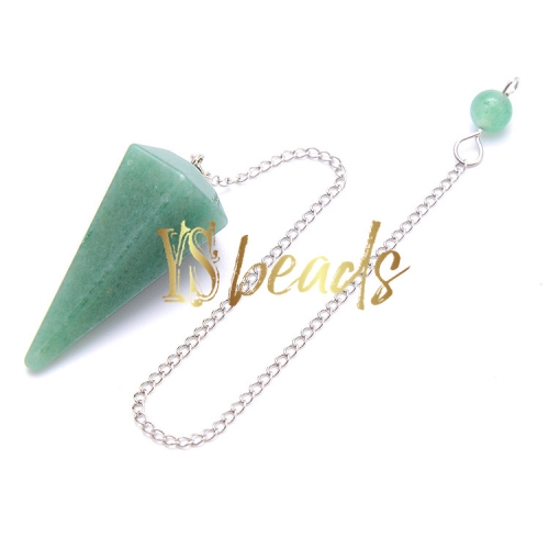Green Aventurine Hexagonal Point Pendulum, Approx 18x36mm