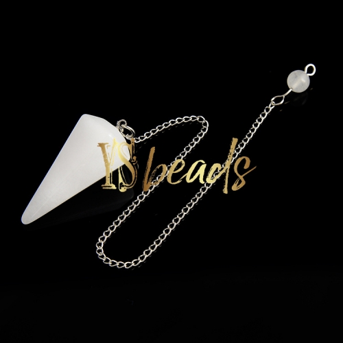 White Jade Hexagonal Point Pendulum, Approx 18x36mm