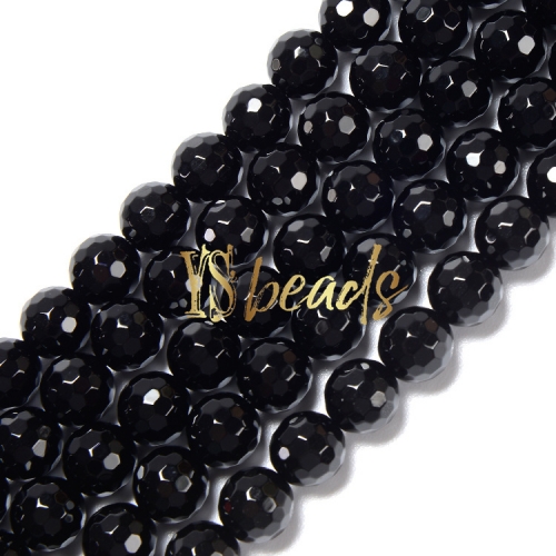 Black Agate Faceted Rounds, 6-14mm, 128 facets