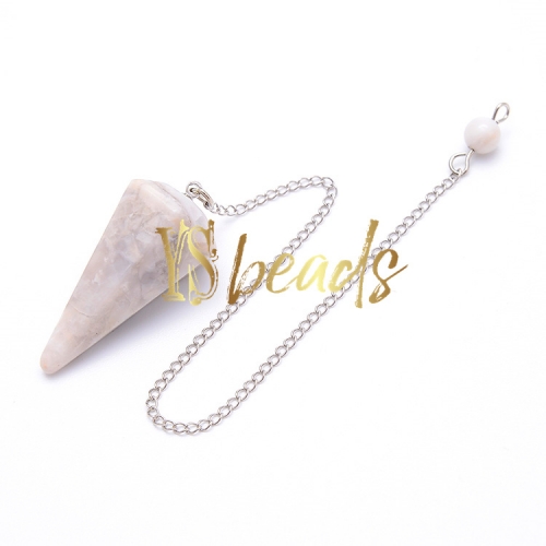 White Crazy Agate Hexagonal Point Pendulum, Approx 18x36mm