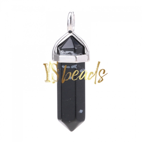 Snowflake Obsidian Hexagonal Pendant, Approx 8x32mm