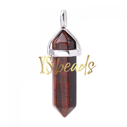 Red Tiger Eye Hexagonal Pendant, Approx 8x32mm