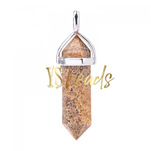 Picture Jasper Hexagonal Pendant, Approx 8x32mm