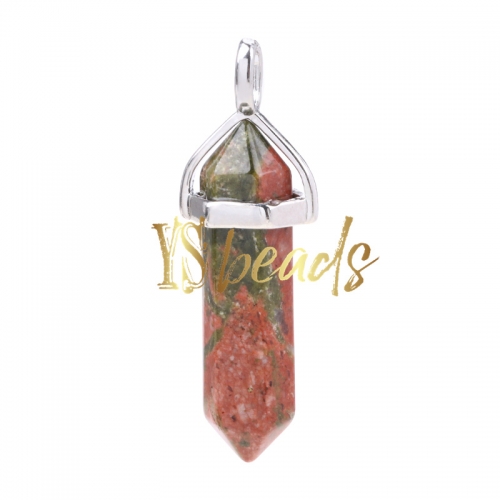 Unakite Hexagonal Pendant, Approx 8x32mm