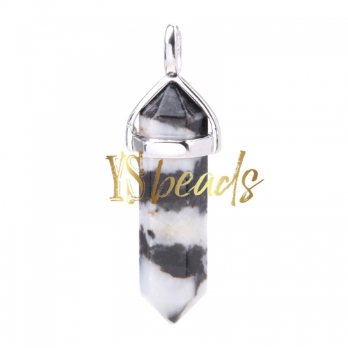 Zebra Jasper Hexagonal Pendant, Approx 8x32mm
