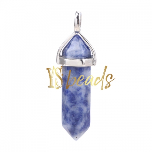 Blue Spot White Jasper Hexagonal Pendant, Approx 8x32mm