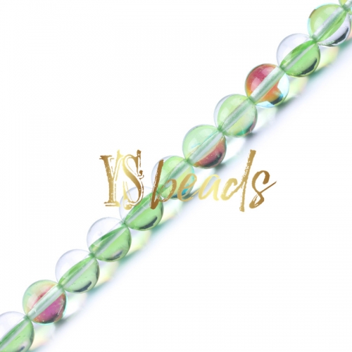 Bean Green Synthetic Moonstone Glass Round Beads, 6-12mm