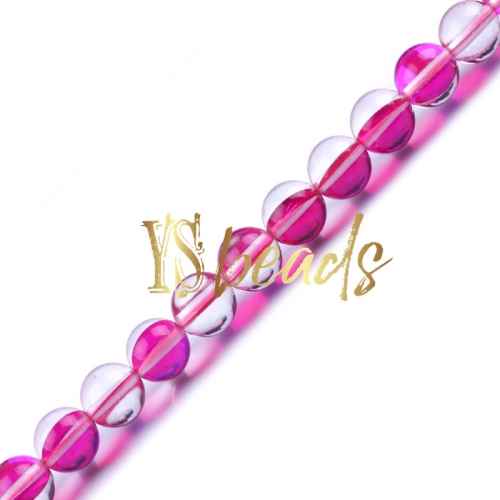 Rose Red Synthetic Moonstone Glass Round Beads, 6-12mm