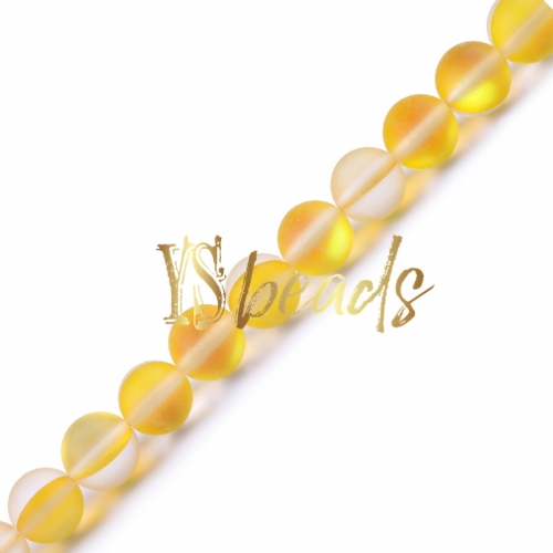 Yellow Synthetic Moonstone Glass Matte Round Beads, 6-12mm