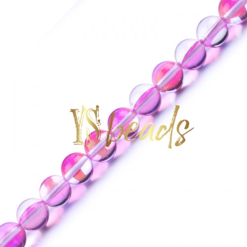 Pink Synthetic Moonstone Glass Round Beads, 6-12mm