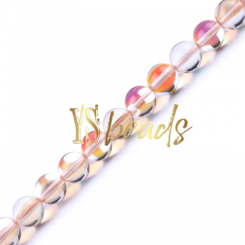 Champagne Synthetic Moonstone Glass Round Beads, 6-12mm