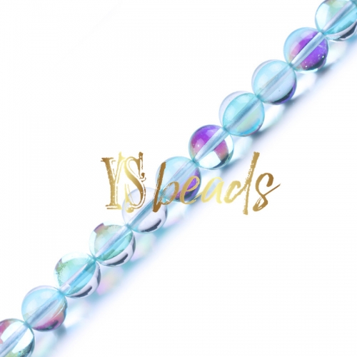 Lake Blue Synthetic Moonstone Glass Round Beads, 6-12mm